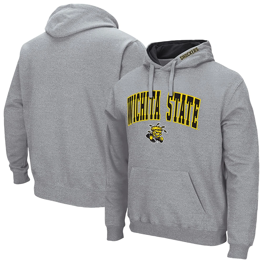 Men's Colosseum Heather Gray Wichita State Shockers Arch & Logo 3.0 Pullover Hoodie