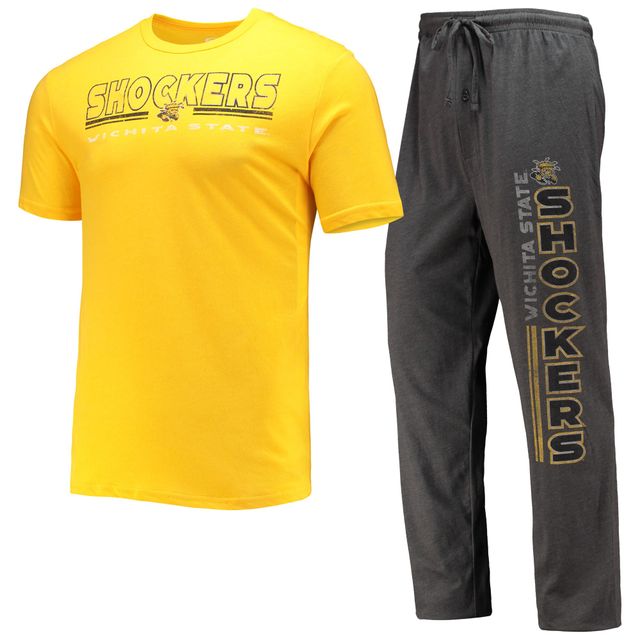 Concepts Sport Heathered Charcoal/Yellow Wichita State Shockers Meter T-shirt et pantalon Ensemble de nuit