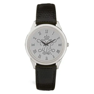 William & Mary Tribe Medallion Black Leather Wristwatch - Silver