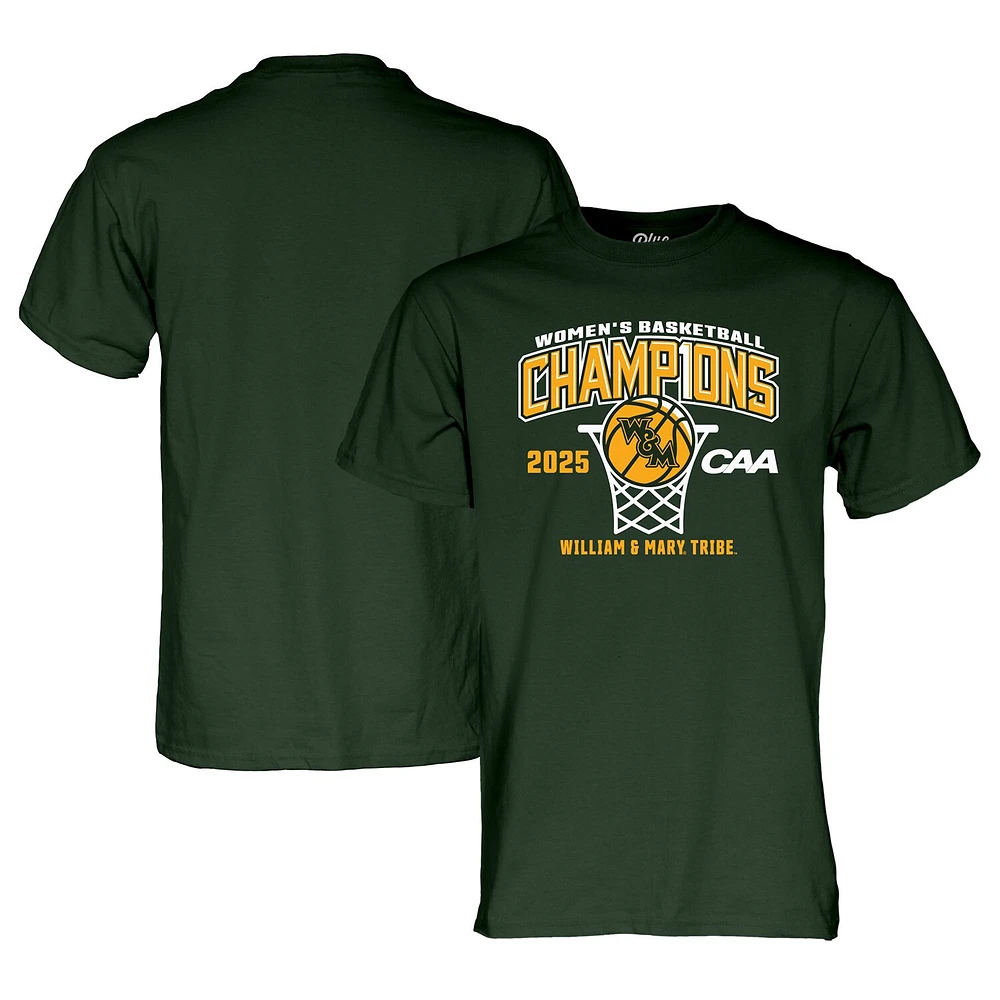 T-shirt unisexe bleu 84 vert William & Mary Tribe 2025, champion du tournoi de basketball féminin la CAA