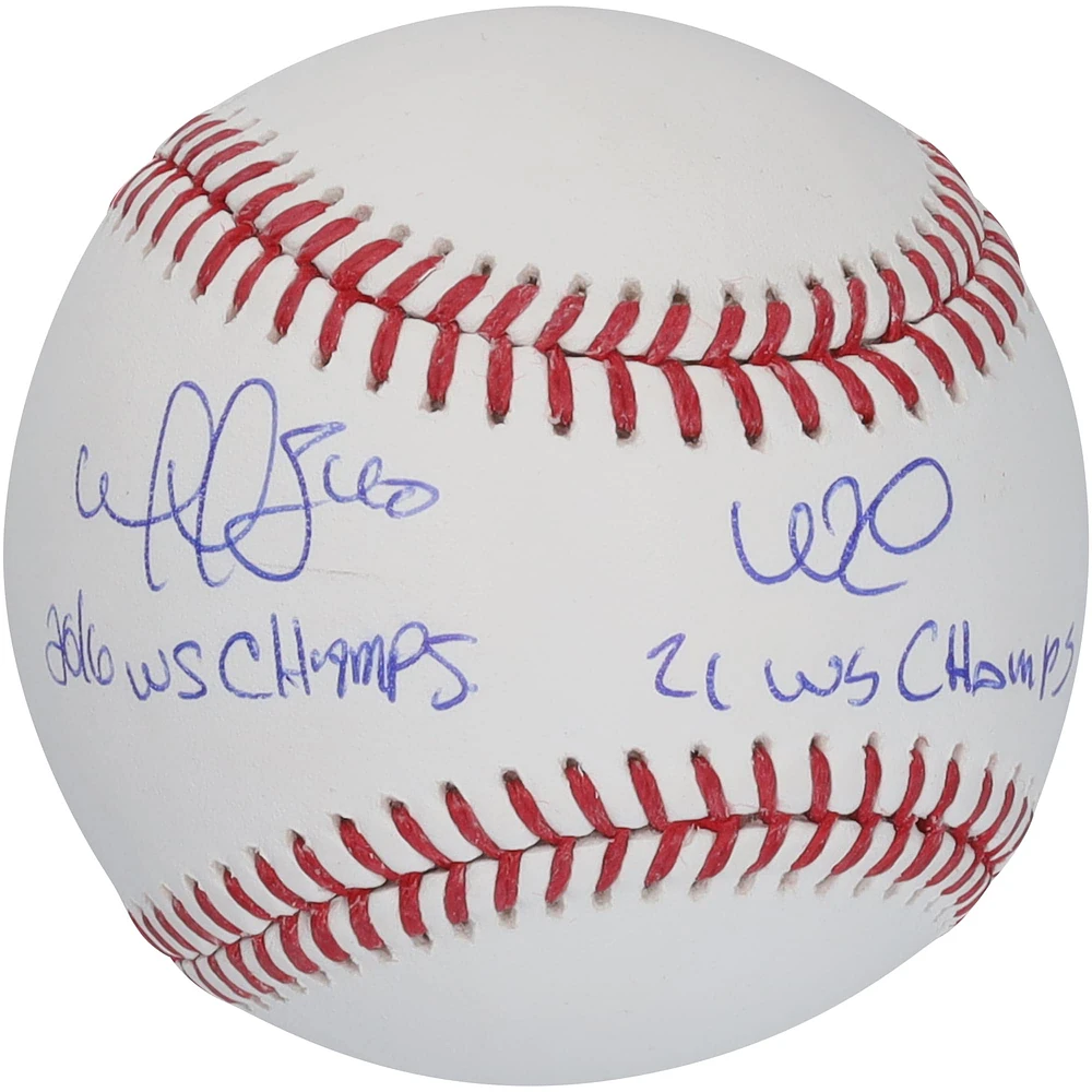 William & Willson Contreras Autographed Baseball with "16 WS Champs" & "21 WS Champs" Inscriptions