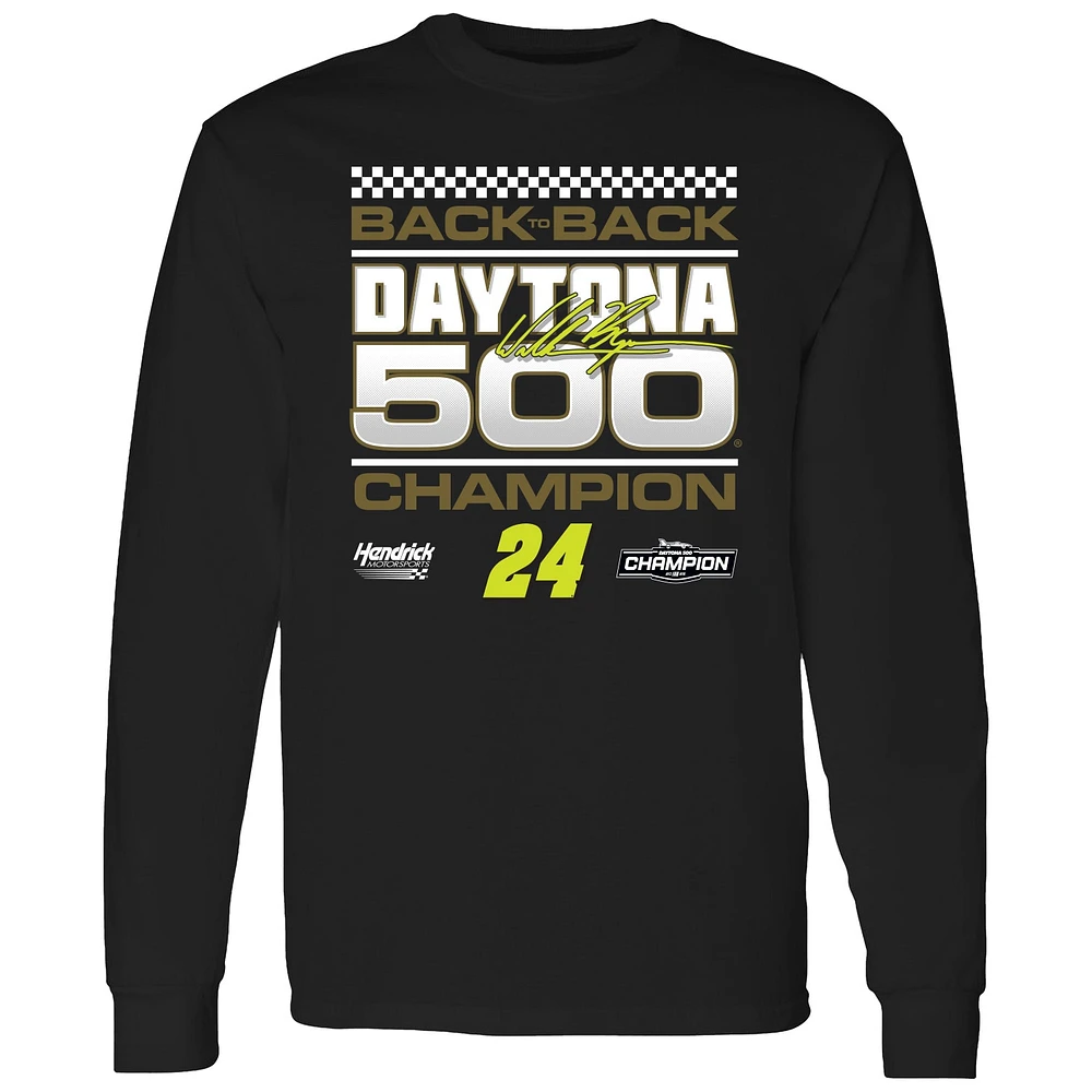 Men's Checkered Flag Sports Black William Byron 2025 Daytona 500 Champion Exclusive Long Sleeve T-Shirt