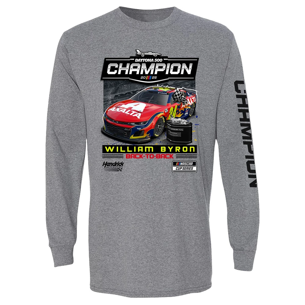 Men's Checkered Flag Sports Heather Gray William Byron 2025 Daytona 500 Champion Winner Long Sleeve T-Shirt
