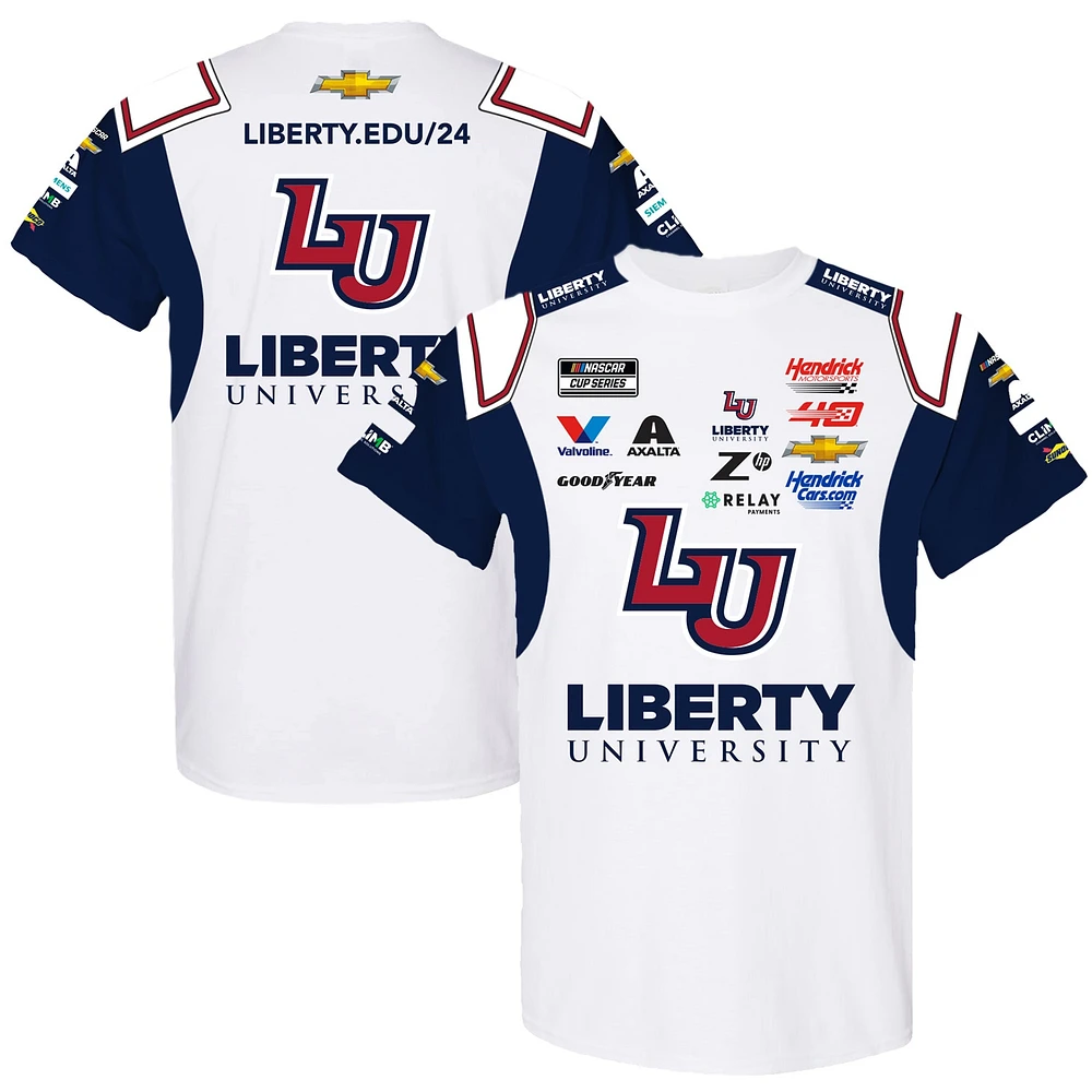 T-shirt d'uniforme de l'université William Byron Liberty, collection Hendrick Motorsports Team, blanc/bleu marine, pour hommes