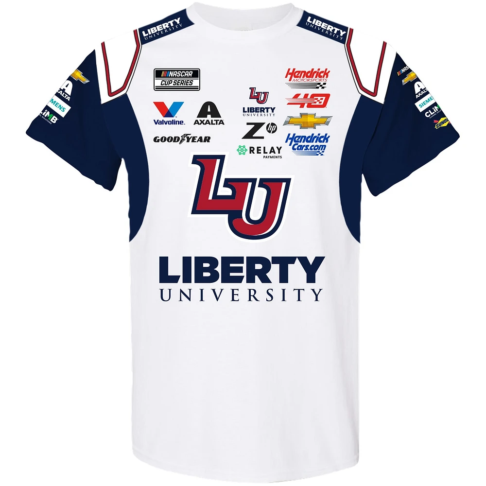 T-shirt d'uniforme de l'université William Byron Liberty, collection Hendrick Motorsports Team, blanc/bleu marine, pour hommes