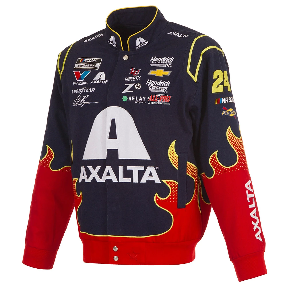 Veste d'uniforme en sergé à boutons-pression William Byron Axalta pour homme, bleu marine/rouge, JH Design