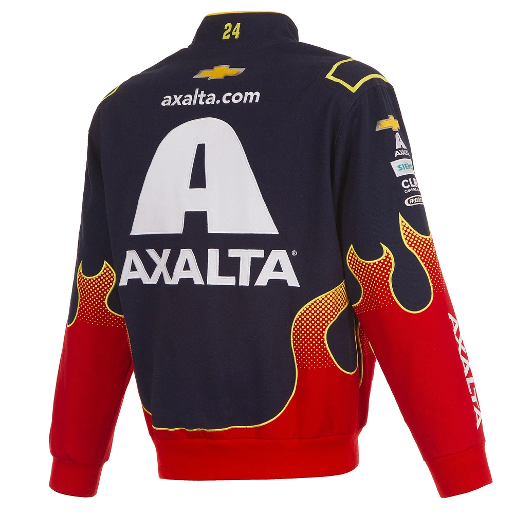 Veste d'uniforme en sergé à boutons-pression William Byron Axalta pour homme, bleu marine/rouge, JH Design