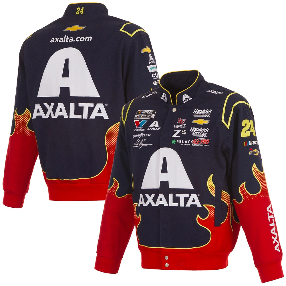 Veste d'uniforme en sergé à boutons-pression William Byron Axalta pour homme, bleu marine/rouge, JH Design