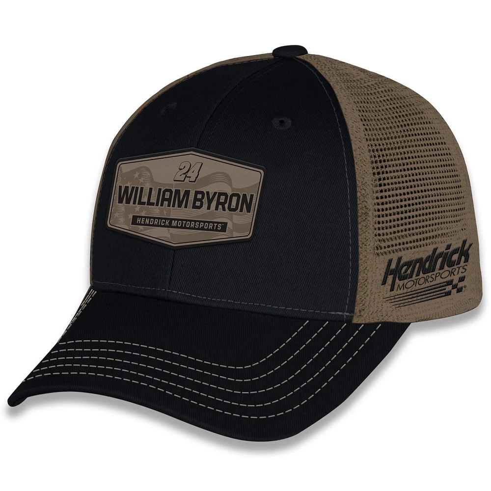 Casquette de camionneur ajustable unisexe à damier avec drapeau William Byron noir