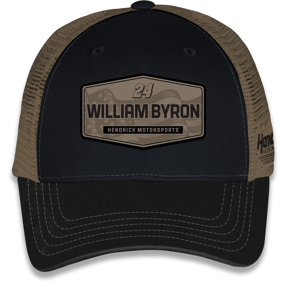 Casquette de camionneur ajustable unisexe à damier avec drapeau William Byron noir