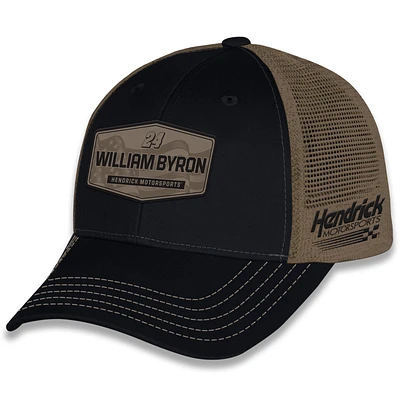 Casquette de camionneur ajustable unisexe à damier avec drapeau William Byron noir