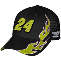 Casquette de camionneur unisexe à damier et drapeau de sport noire William Byron Raptor Flame ajustable