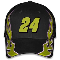 Casquette de camionneur unisexe à damier et drapeau de sport noire William Byron Raptor Flame ajustable