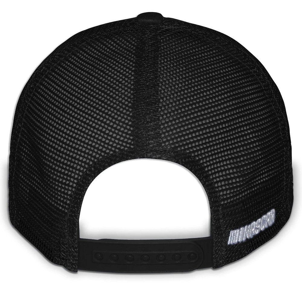 Casquette de camionneur unisexe à damier et drapeau de sport noire William Byron Raptor Flame ajustable