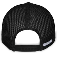 Casquette de camionneur unisexe à damier et drapeau de sport noire William Byron Raptor Flame ajustable