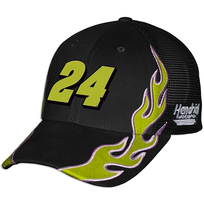 Casquette de camionneur unisexe à damier et drapeau de sport noire William Byron Raptor Flame ajustable