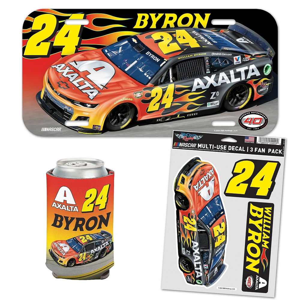 WinCraft William Byron Three-Piece Can Cooler, License Plate, & Three-Pack Fan Decal Set