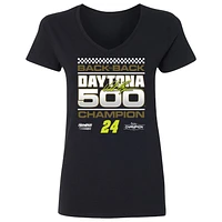 T-shirt à col en V exclusif pour femme avec drapeau damier et logo noir TBD 2025 Daytona 500