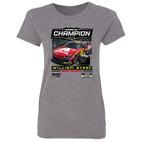 T-shirt à damier pour femme William Byron Champion du Daytona 500 2025 gris chiné