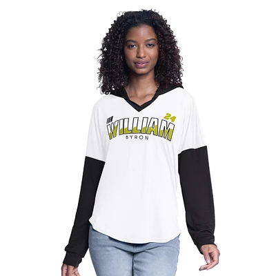 T-shirt à capuche surdimensionné manches longues et col en V pour femme G-III 4Her de Carl Banks, blanc/noir, William Byron Bench Player