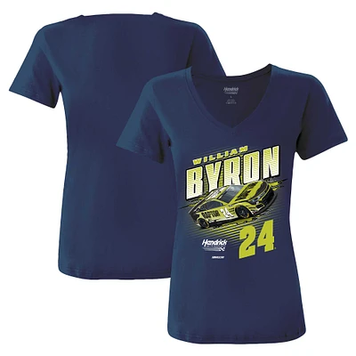 T-shirt à col en V pour femmes de la collection Hendrick Motorsports Team William Byron Raptor Racer, bleu marine