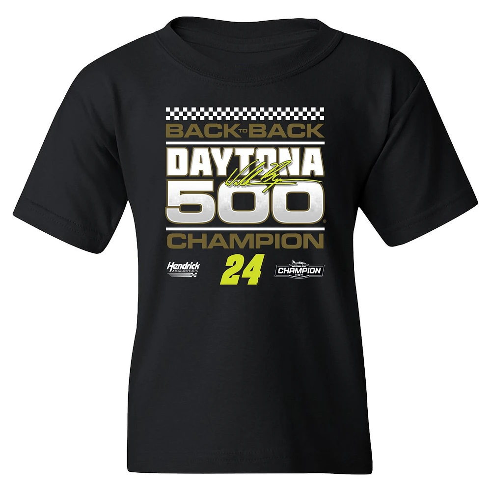 Youth Checkered Flag Sports  Black William Byron 2025 Daytona 500 Champion Exclusive T-Shirt