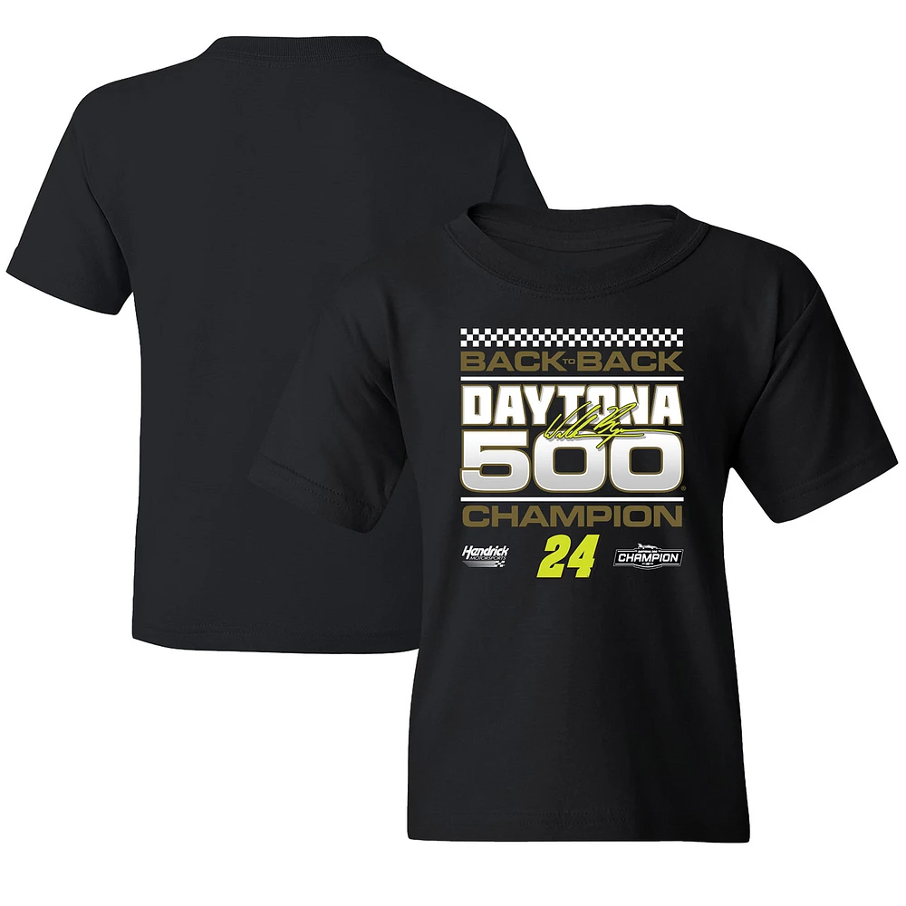 Youth Checkered Flag Sports Black William Byron 2025 Daytona 500 Champion Exclusive T-Shirt