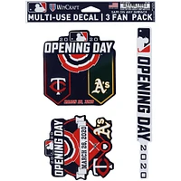 Lot de 3 autocollants multi-usages WinCraft Athletics vs. Minnesota Twins 2020 Opening Day