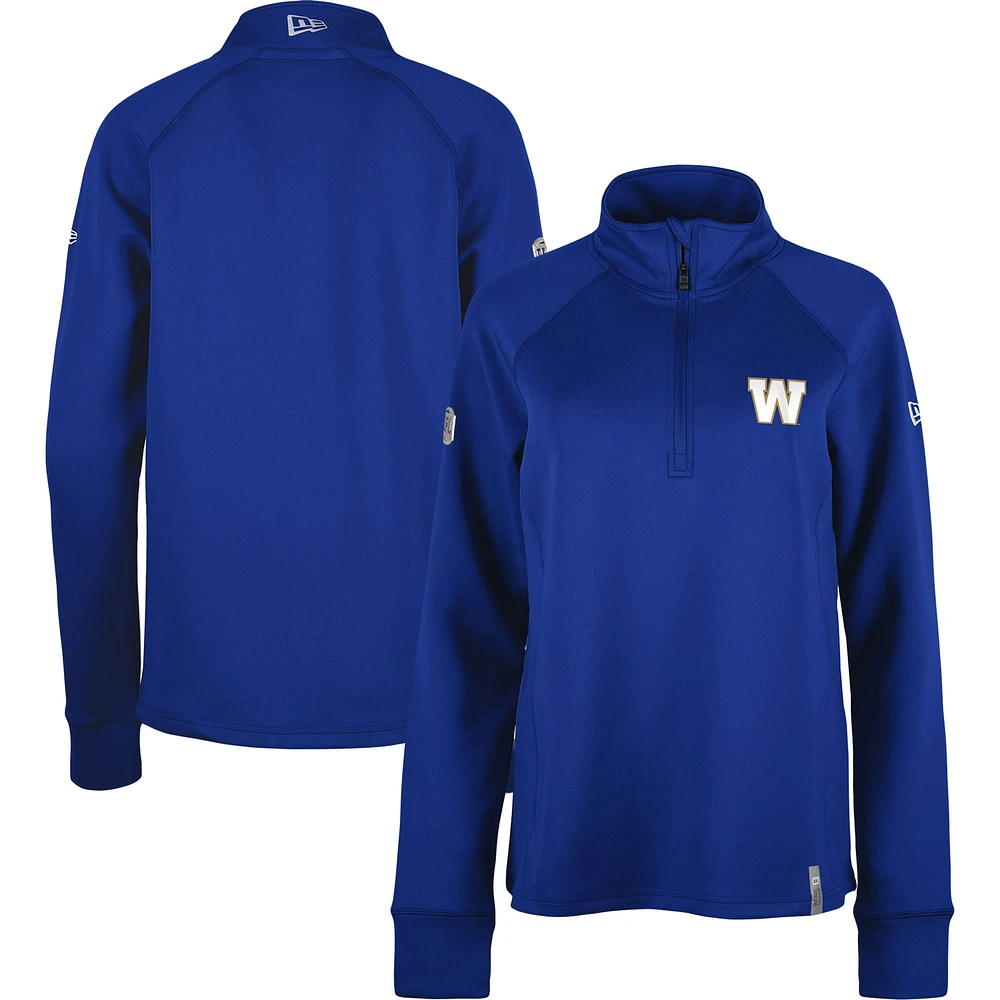 Haut 5th & Ocean by New Era Bleu pour femme Winnipeg Blue Bombers Sideline Piper Performance Raglan Quarter-Zip Top