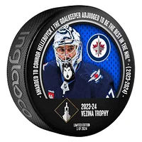 Connor Hellebuyck Winnipeg Jets Inglasco 2024 Vezina Trophy Winner Hockey Puck - Limited Edition 2024