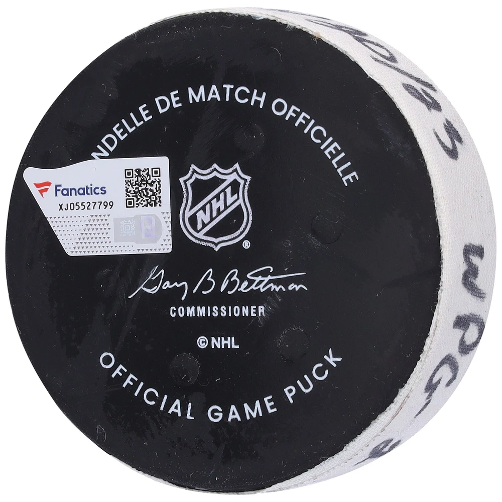 Kyle Connor Winnipeg Jets Game-Used Goal Puck from February 20, 2023 vs. New York Rangers 