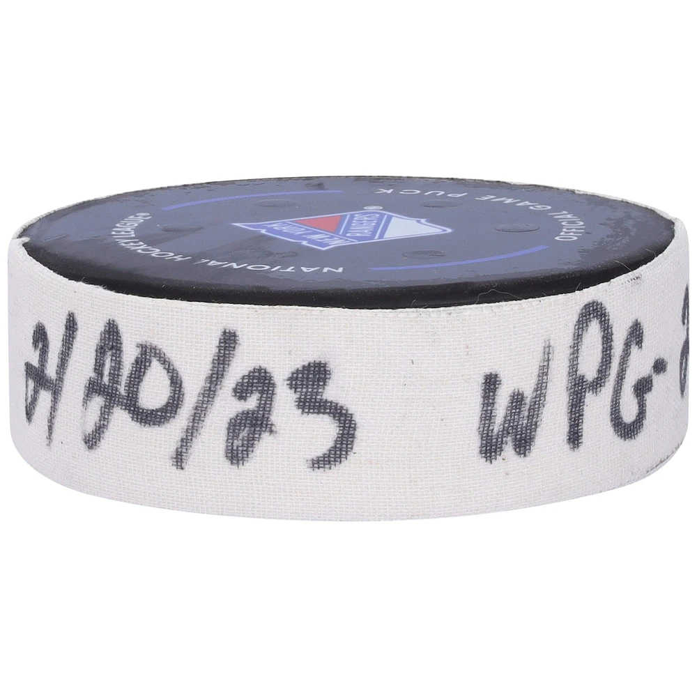 Kyle Connor Winnipeg Jets Game-Used Goal Puck from February 20, 2023 vs. New York Rangers