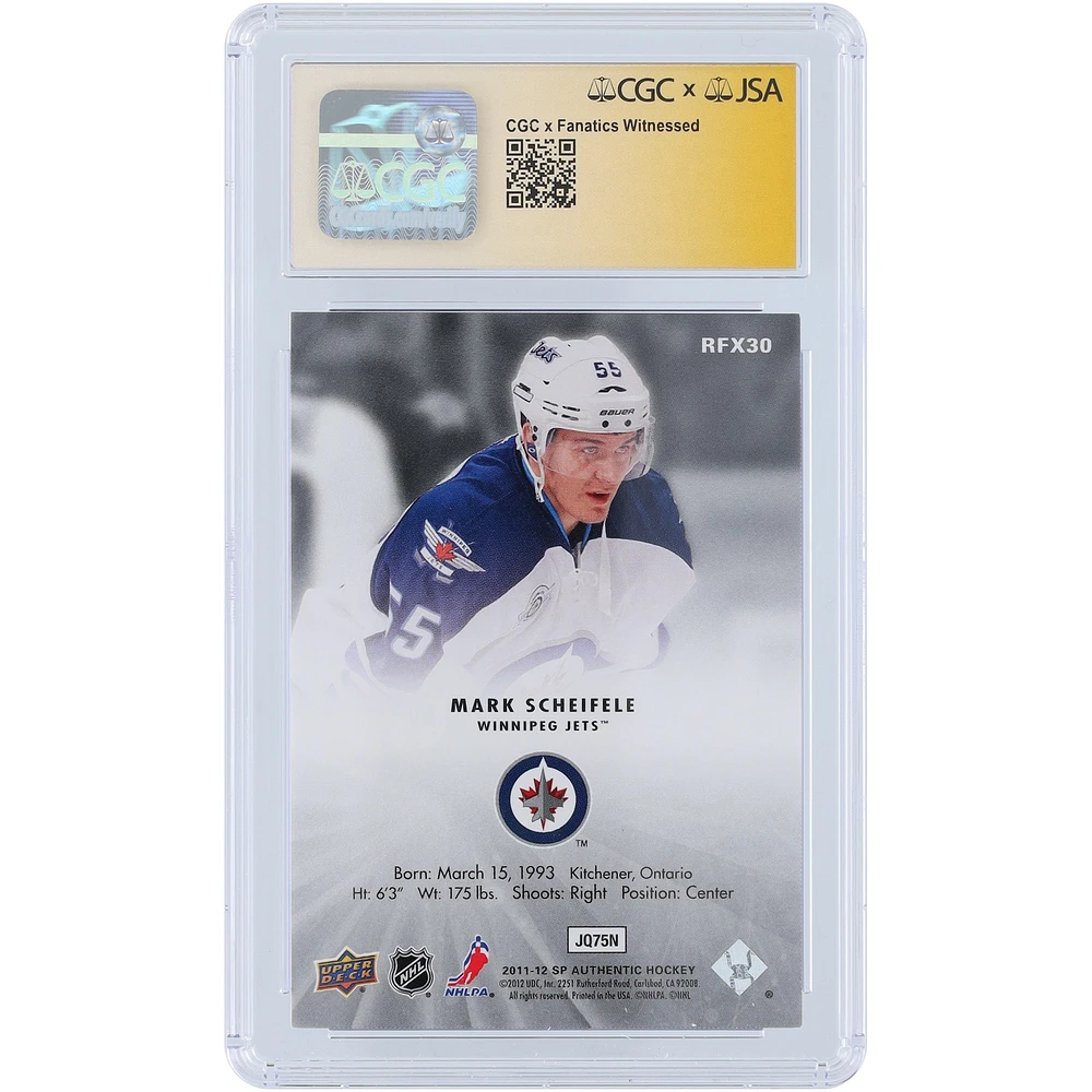 Mark Scheifele Winnipeg Jets Autographed 2011-12 Upper Deck SP Authentic Rookie Holo FX #RFX30 CGC Fanatics Witnessed Authenticated 10/10 Rookie Card
