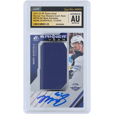 Mark Scheifele Winnipeg Jets Autographed 2021-22 Upper Deck SP Game Used Banner Year Western Conference Blue Relic #BYW-SC CGC Fanatics Witnessed Authenticated Auto 10 Card