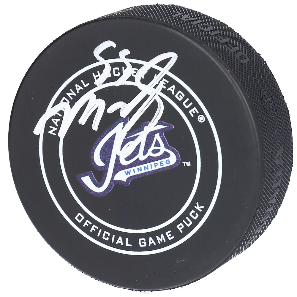 Rondelle de jeu officielle autographiée par Mark Scheifele des Jets de Winnipeg avec le mot-symbole alternatif