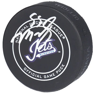 Rondelle de jeu officielle autographiée par Mark Scheifele des Jets de Winnipeg avec le mot-symbole alternatif