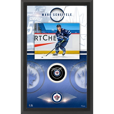 Rondelle de hockey encadrée autographiée de Mark Scheifele des Jets de Winnipeg, boîte à ombre avec rondelle de jeu officielle
