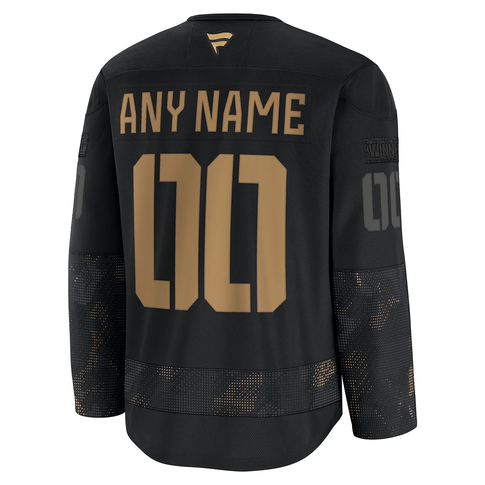 Men's Fanatics  Black Winnipeg Jets 2024 Military Appreciation Custom Practice Jersey