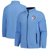 Veste d'entraîneur entièrement zippée bleu clair Fanatics pour homme Winnipeg Jets Anniversary