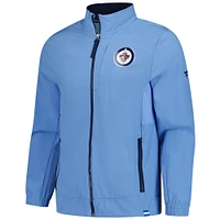 Veste d'entraîneur entièrement zippée bleu clair Fanatics pour homme Winnipeg Jets Anniversary