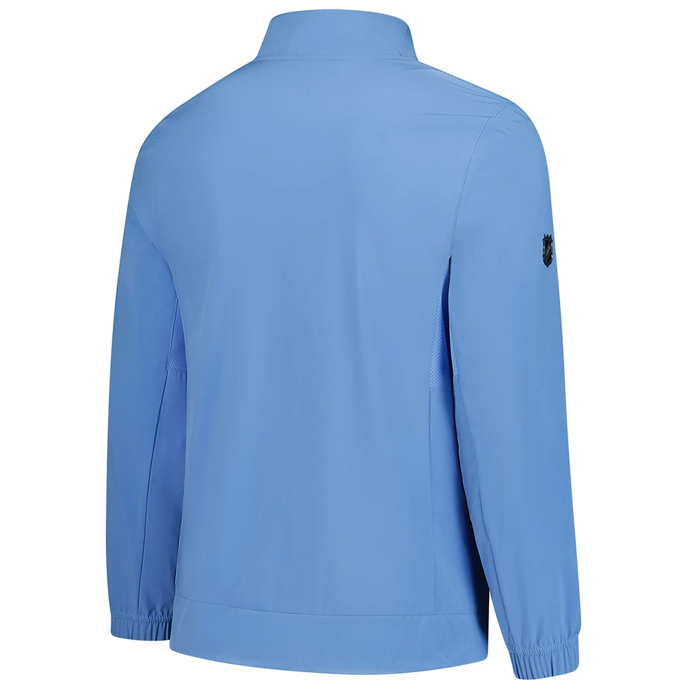 Veste d'entraîneur entièrement zippée bleu clair Fanatics pour homme Winnipeg Jets Anniversary
