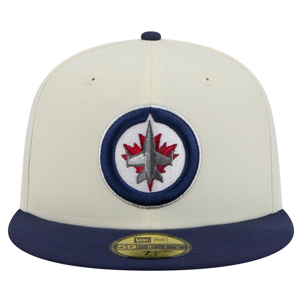 Casquette ajustée bicolore chromée 59FIFTY blanche des Jets de Winnipeg New Era pour homme