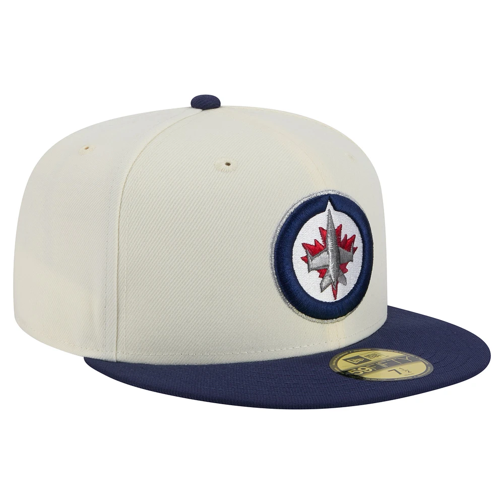 Casquette ajustée bicolore chromée 59FIFTY blanche des Jets de Winnipeg New Era pour homme