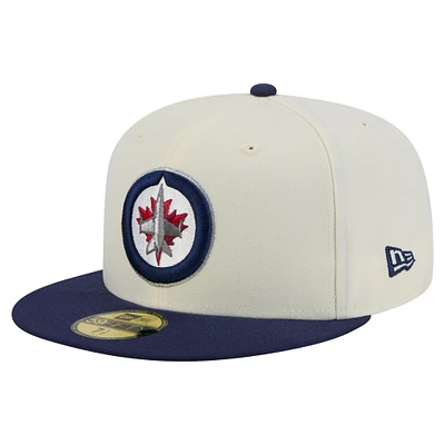 Casquette ajustée bicolore chromée 59FIFTY blanche des Jets de Winnipeg New Era pour homme