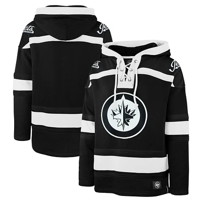 Men's '47 Black Winnipeg Jets Ice Lace-Up Pullover Hoodie