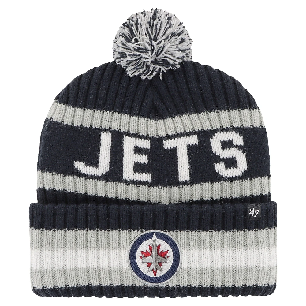 Bonnet en tricot à revers Bering '47 Navy Winnipeg Jets pour hommes avec pompon