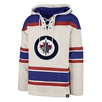 Men's '47 Oatmeal Winnipeg Jets Rockaway Lace-Up Pullover Hoodie