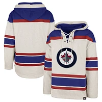 Men's '47 Oatmeal Winnipeg Jets Rockaway Lace-Up Pullover Hoodie