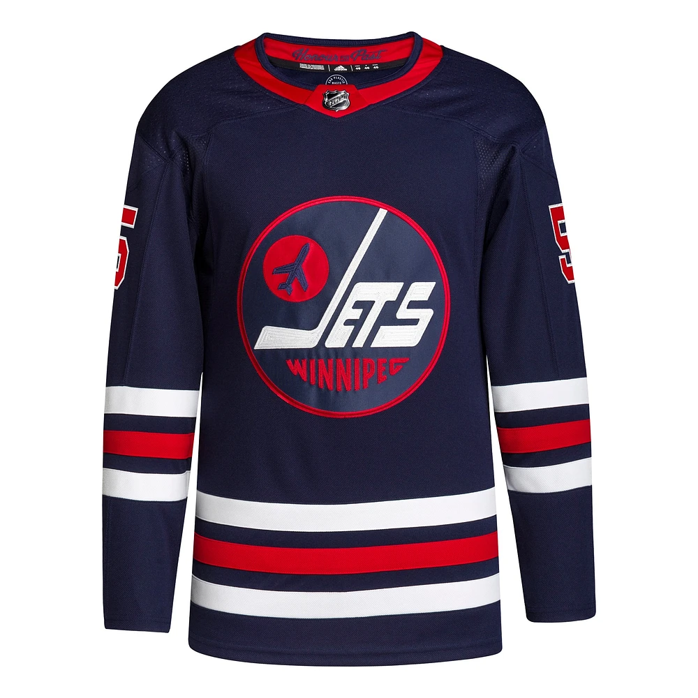 Maillot adidas Mark Scheifele pour hommes, bleu marine, Jets de Winnipeg, Alternate Primegreen, authentique