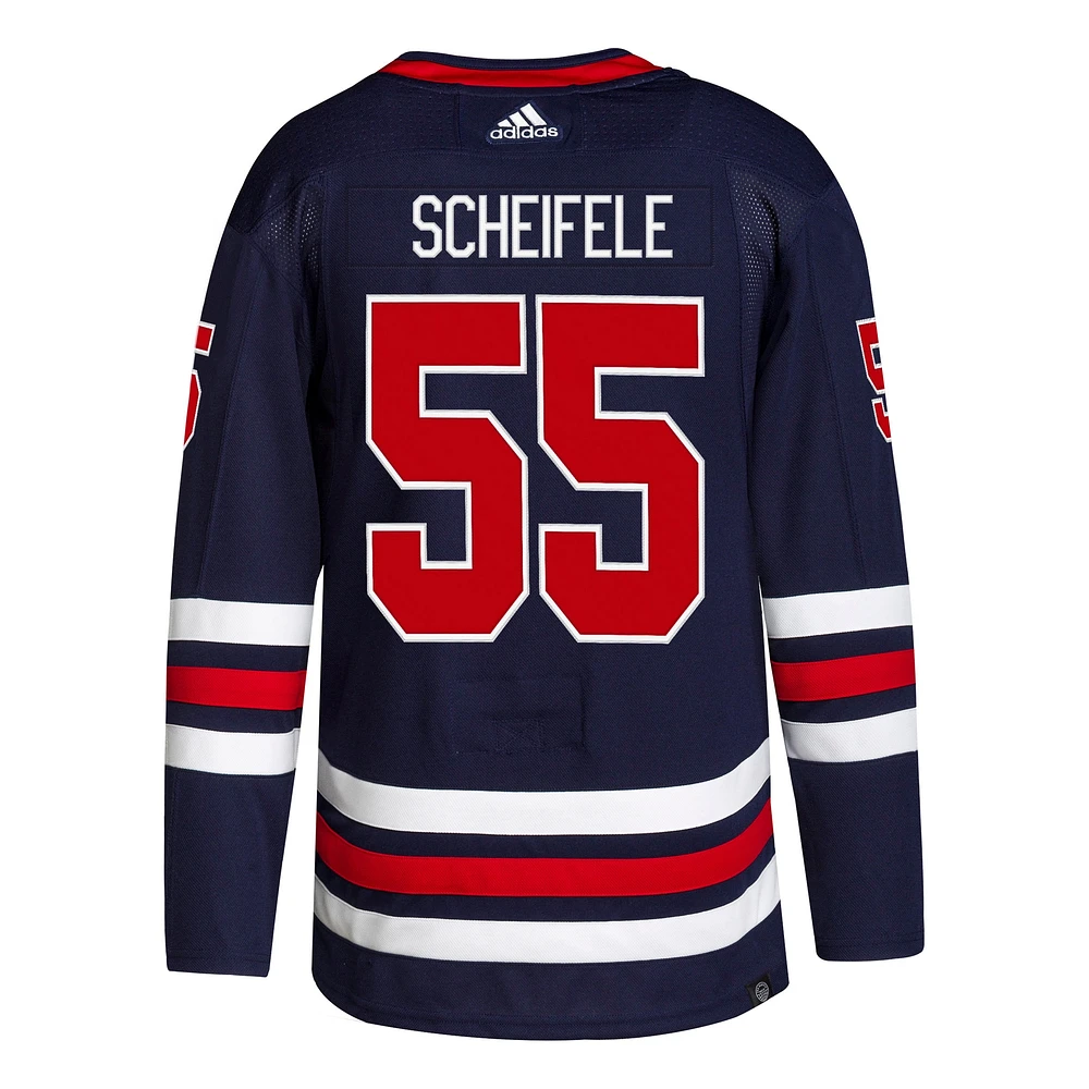 Maillot adidas Mark Scheifele pour hommes, bleu marine, Jets de Winnipeg, Alternate Primegreen, authentique